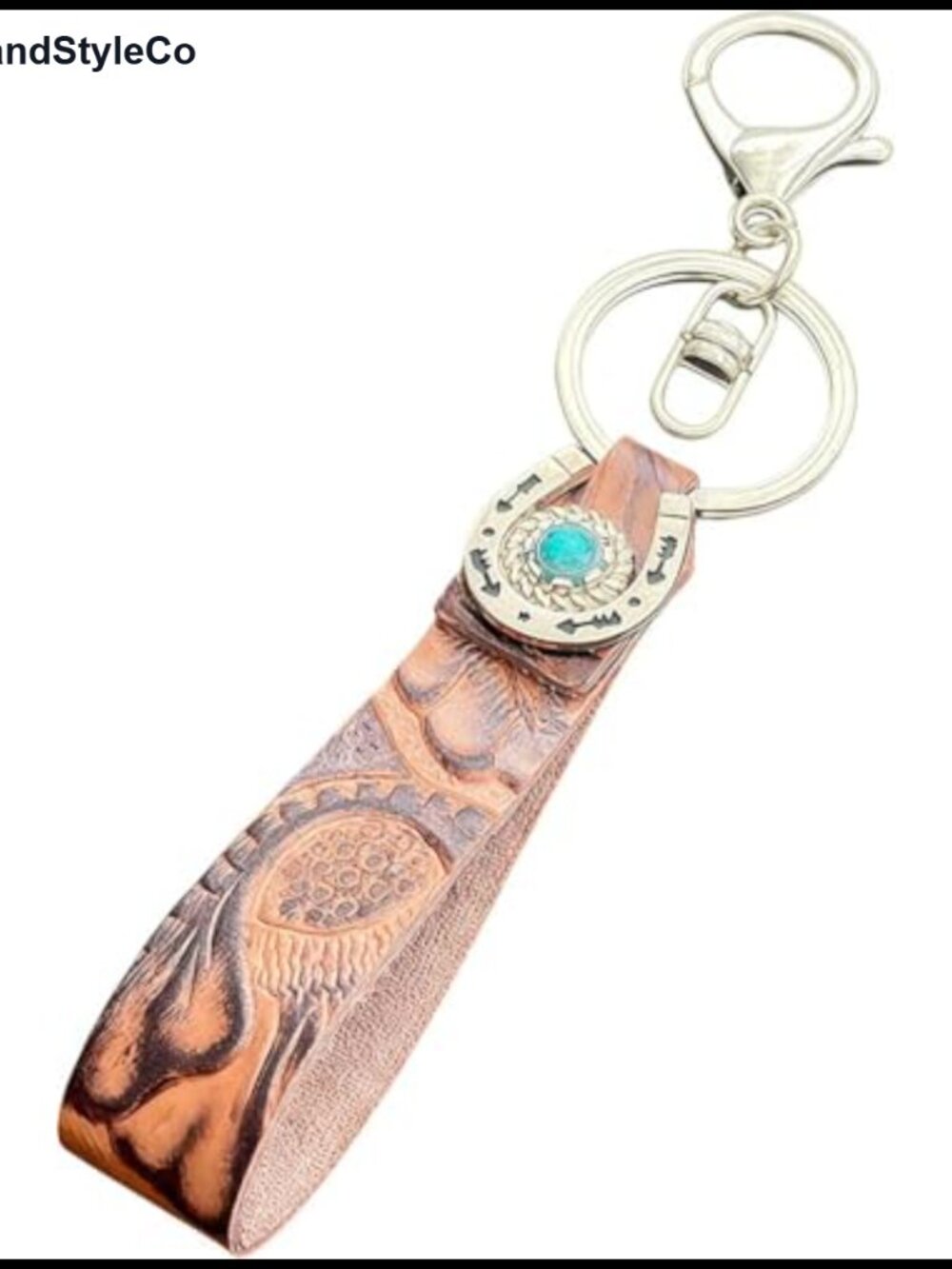 Western Embossed PU Strap Keychain Horseshoe Charm Finger Loop